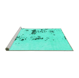 Sideview of Machine Washable Abstract Turquoise Modern Area Rugs, wshabs892turq
