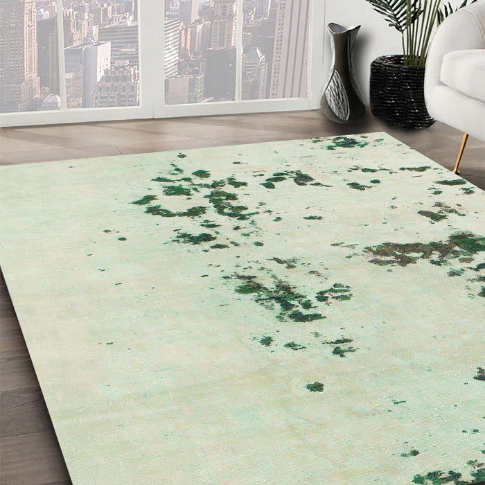 Machine Washable Abstract Green Rug in a Family Room, wshabs892