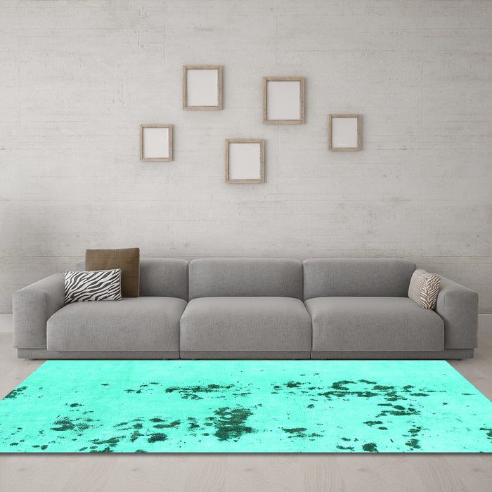 Machine Washable Abstract Turquoise Modern Area Rugs in a Living Room,, wshabs892turq