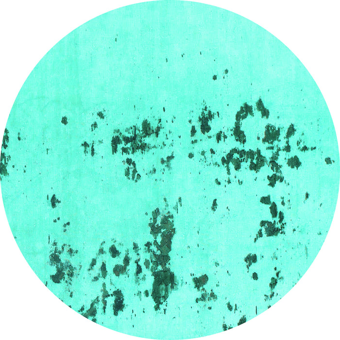 Round Machine Washable Abstract Turquoise Modern Area Rugs, wshabs892turq