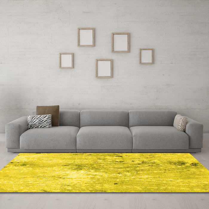 Machine Washable Abstract Yellow Modern Rug in a Living Room, wshabs893yw