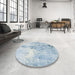 Round Machine Washable Abstract Columbia Blue Rug in a Office, wshabs893