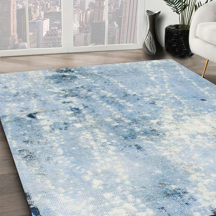 Abstract Columbia Blue Modern Rug in Family Room, abs893