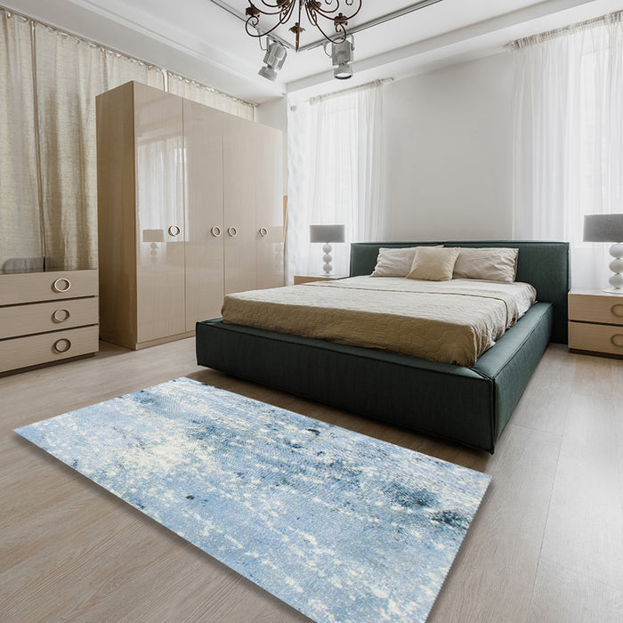 Abstract Columbia Blue Modern Rug in a Bedroom, abs893
