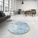 Round Abstract Columbia Blue Modern Rug in a Office, abs893