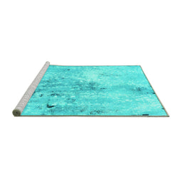 Sideview of Machine Washable Abstract Turquoise Modern Area Rugs, wshabs893turq