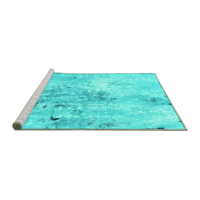 Sideview of Machine Washable Abstract Turquoise Modern Area Rugs, wshabs893turq