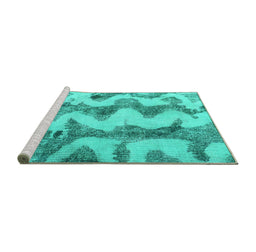 Sideview of Machine Washable Abstract Turquoise Modern Area Rugs, wshabs894turq