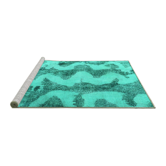 Sideview of Machine Washable Abstract Turquoise Modern Area Rugs, wshabs894turq