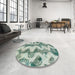 Round Machine Washable Abstract -Sea Green Rug in a Office, wshabs894