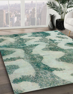 Abstract Green Modern Rug in Family Room, abs894