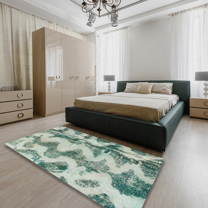 Abstract Green Modern Rug in a Bedroom, abs894