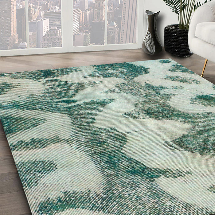 Machine Washable Abstract -Sea Green Rug in a Family Room, wshabs894