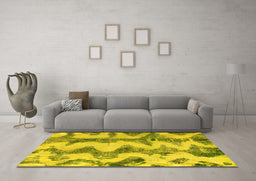 Machine Washable Abstract Yellow Modern Rug in a Living Room, wshabs894yw