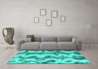 Machine Washable Abstract Turquoise Modern Rug, wshabs894turq