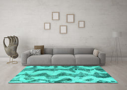 Machine Washable Abstract Turquoise Modern Area Rugs in a Living Room,, wshabs894turq