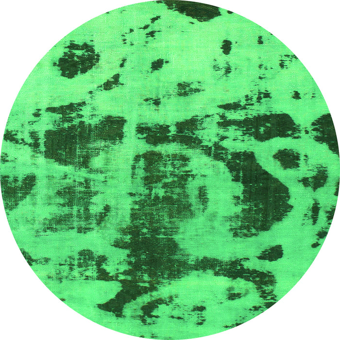 Round Machine Washable Abstract Green Modern Area Rugs, wshabs895grn