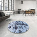 Round Abstract Azure Blue Modern Rug in a Office, abs895