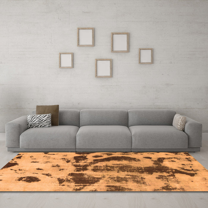 Machine Washable Abstract Orange Modern Area Rugs in a Living Room, wshabs895org