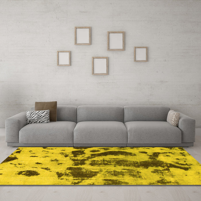 Machine Washable Abstract Yellow Modern Rug in a Living Room, wshabs895yw