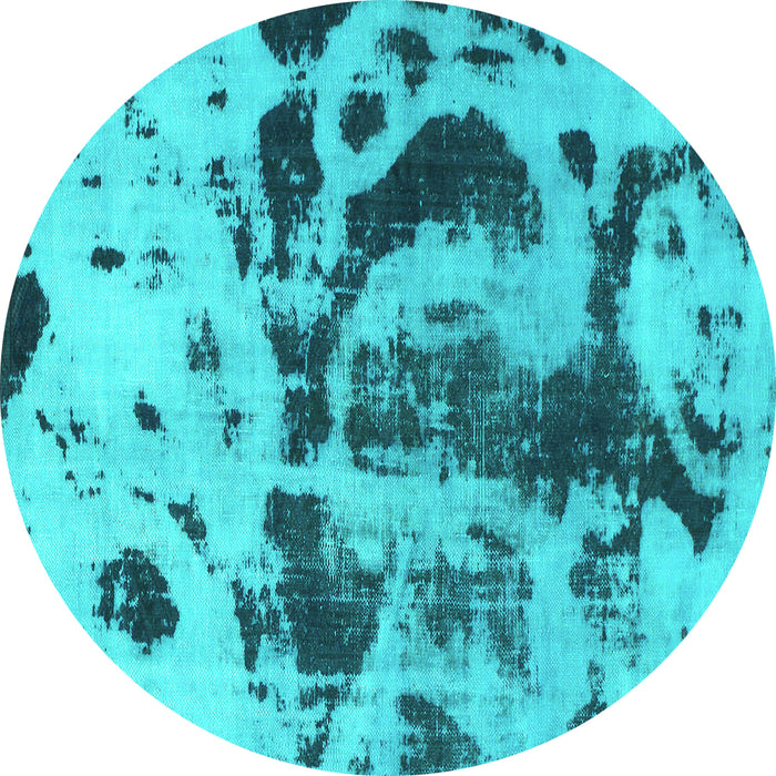 Round Machine Washable Abstract Turquoise Modern Area Rugs, wshabs895turq