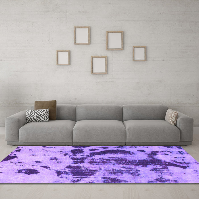 Machine Washable Abstract Purple Modern Area Rugs in a Living Room, wshabs895pur