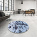 Round Machine Washable Abstract Azure Blue Rug in a Office, wshabs895