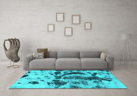 Machine Washable Abstract Turquoise Modern Rug, wshabs895turq