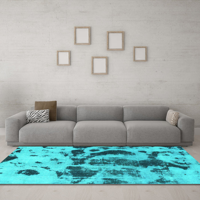 Machine Washable Abstract Turquoise Modern Area Rugs in a Living Room,, wshabs895turq
