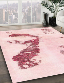 Abstract Light Red Pink Modern Rug in Family Room, abs896