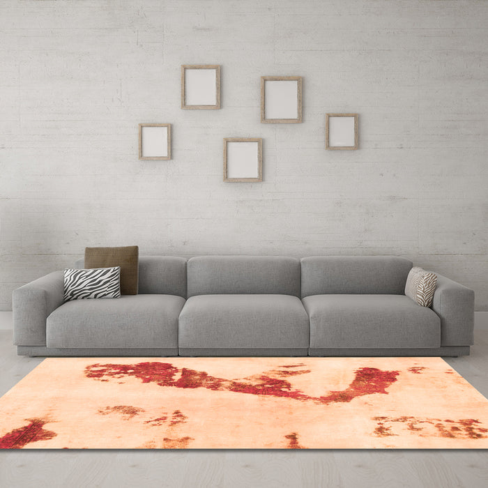Machine Washable Abstract Orange Modern Area Rugs in a Living Room, wshabs896org