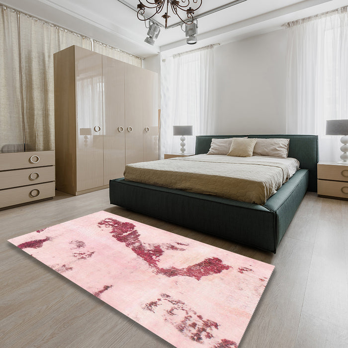 Machine Washable Abstract Light Red Pink Rug in a Bedroom, wshabs896
