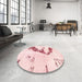 Round Machine Washable Abstract Light Red Pink Rug in a Office, wshabs896