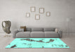 Machine Washable Abstract Turquoise Modern Area Rugs in a Living Room,, wshabs896turq