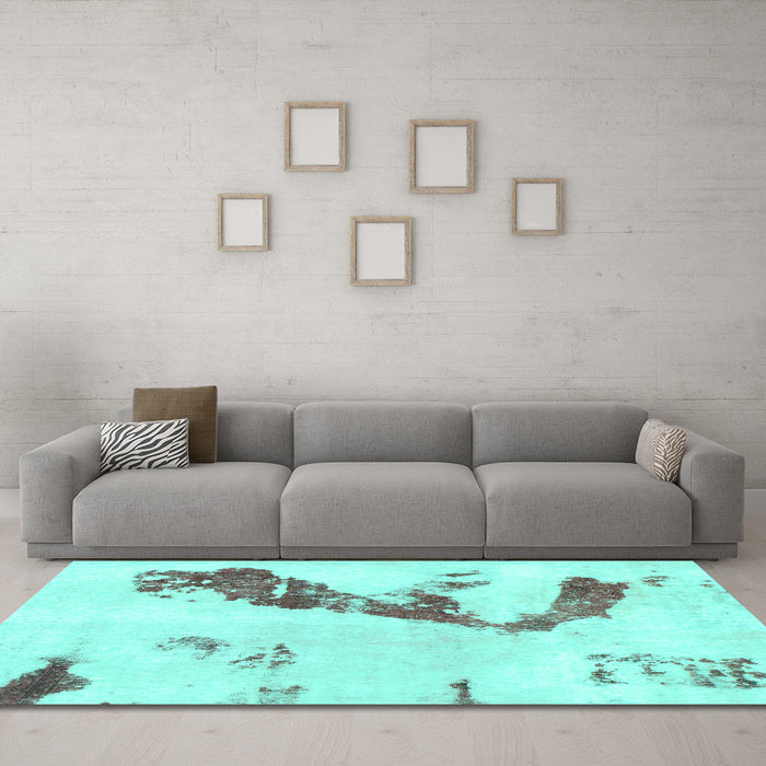 Machine Washable Abstract Turquoise Modern Area Rugs in a Living Room,, wshabs896turq