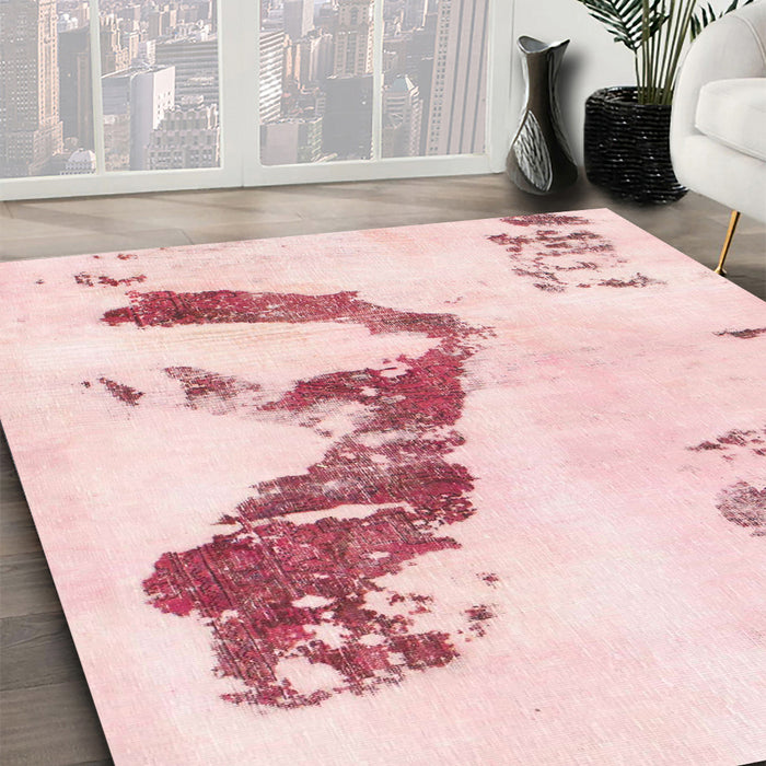 Machine Washable Abstract Light Red Pink Rug in a Family Room, wshabs896