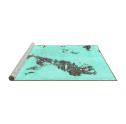 Sideview of Machine Washable Abstract Turquoise Modern Area Rugs, wshabs896turq
