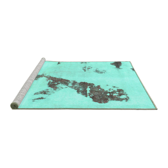 Sideview of Machine Washable Abstract Turquoise Modern Area Rugs, wshabs896turq