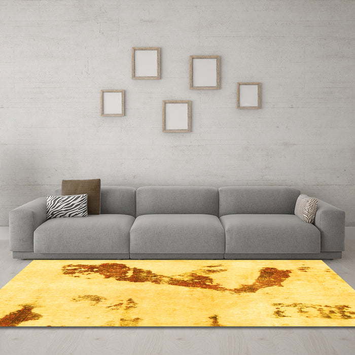 Machine Washable Abstract Yellow Modern Rug in a Living Room, wshabs896yw