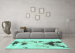 Machine Washable Abstract Turquoise Modern Area Rugs in a Living Room,, wshabs897turq