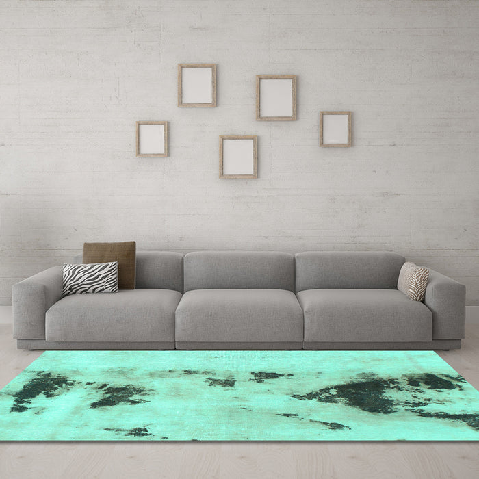Machine Washable Abstract Turquoise Modern Area Rugs in a Living Room,, wshabs897turq