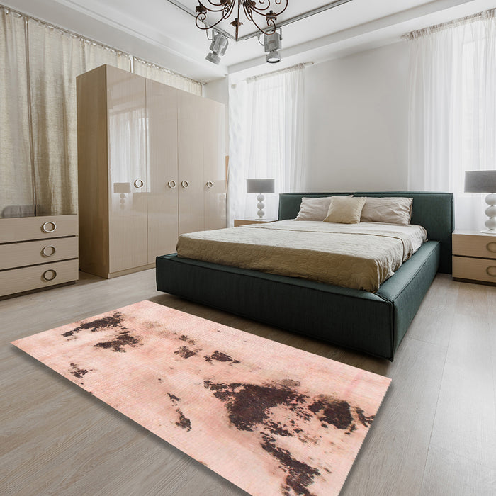 Machine Washable Abstract Light Copper Gold Rug in a Bedroom, wshabs897