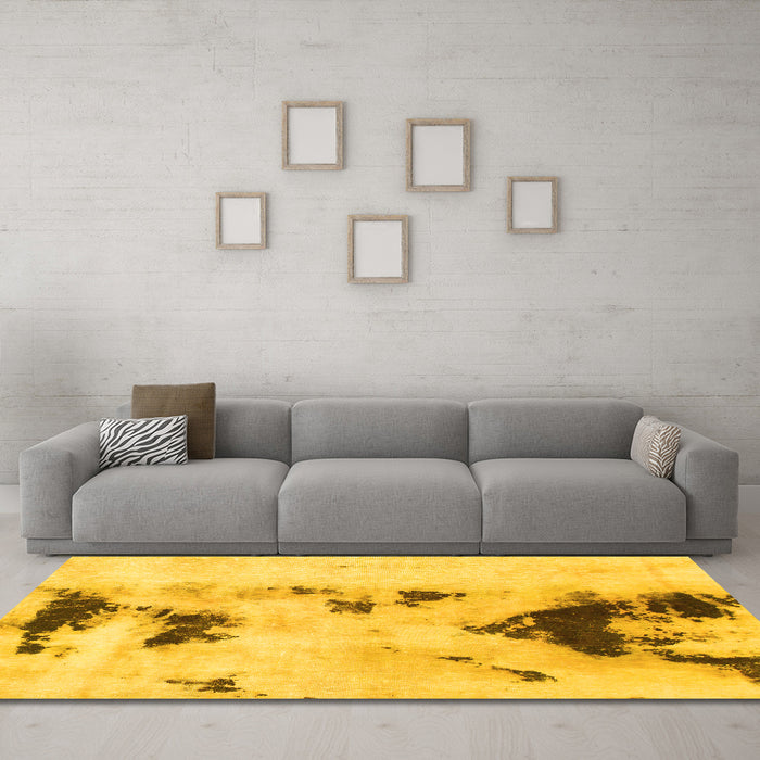 Machine Washable Abstract Yellow Modern Rug in a Living Room, wshabs897yw
