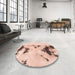 Round Machine Washable Abstract Light Copper Gold Rug in a Office, wshabs897