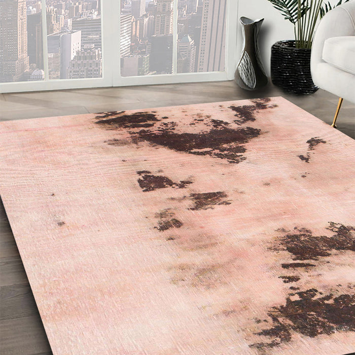 Abstract Light Copper Gold Modern Rug in Family Room, abs897