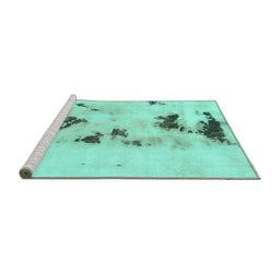 Sideview of Machine Washable Abstract Turquoise Modern Area Rugs, wshabs897turq