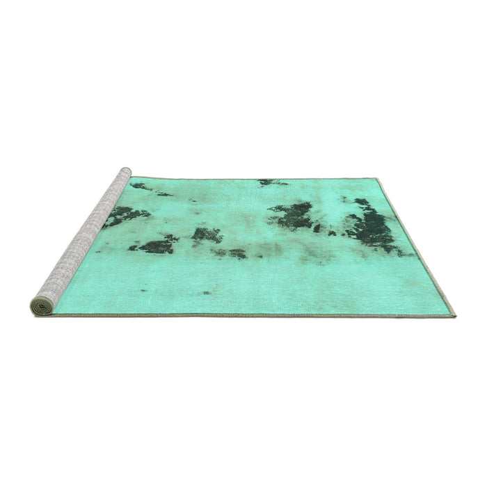 Sideview of Machine Washable Abstract Turquoise Modern Area Rugs, wshabs897turq