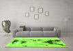 Machine Washable Abstract Green Modern Area Rugs in a Living Room,, wshabs897grn