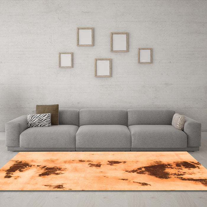 Machine Washable Abstract Orange Modern Area Rugs in a Living Room, wshabs897org
