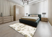 Abstract Tan Brown Modern Rug in a Bedroom, abs898